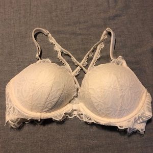 PINK lace white push up bra